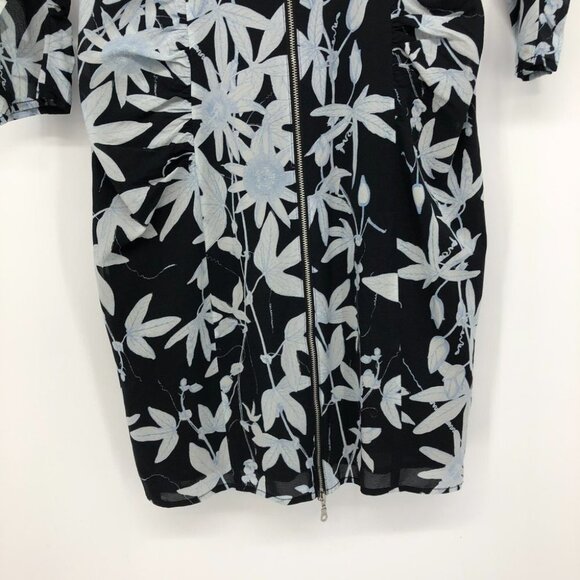 Whistles Silk Bodycon Long sleeve Black Blue Botanical floral Zipper back  Dress - Picture 14 of 16